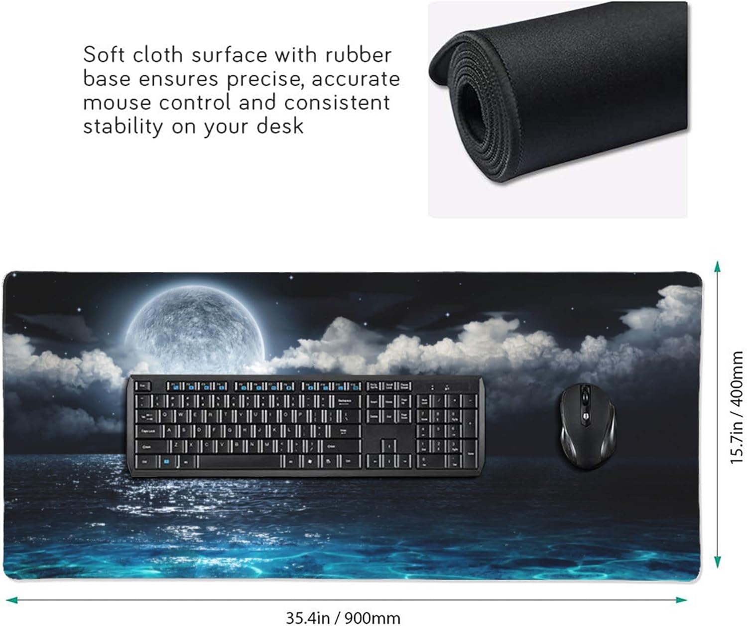 Desk Mat,Large Mouse Pad 35''''×15.6''''XXL Extended Gaming Mouse Pad Mat with Non-Slip Base Stitched Mousepad for Computer,Office,Keyboard and Laptop - Moon Ocean