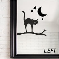 Halloween Cat on branch with moon and stars Vinyl Lettering Wall Decal (9.5"H x 9.5"L Left Black)