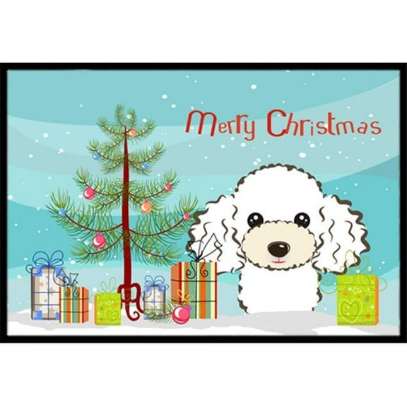 Christmas Tree and White Poodle Door Mat