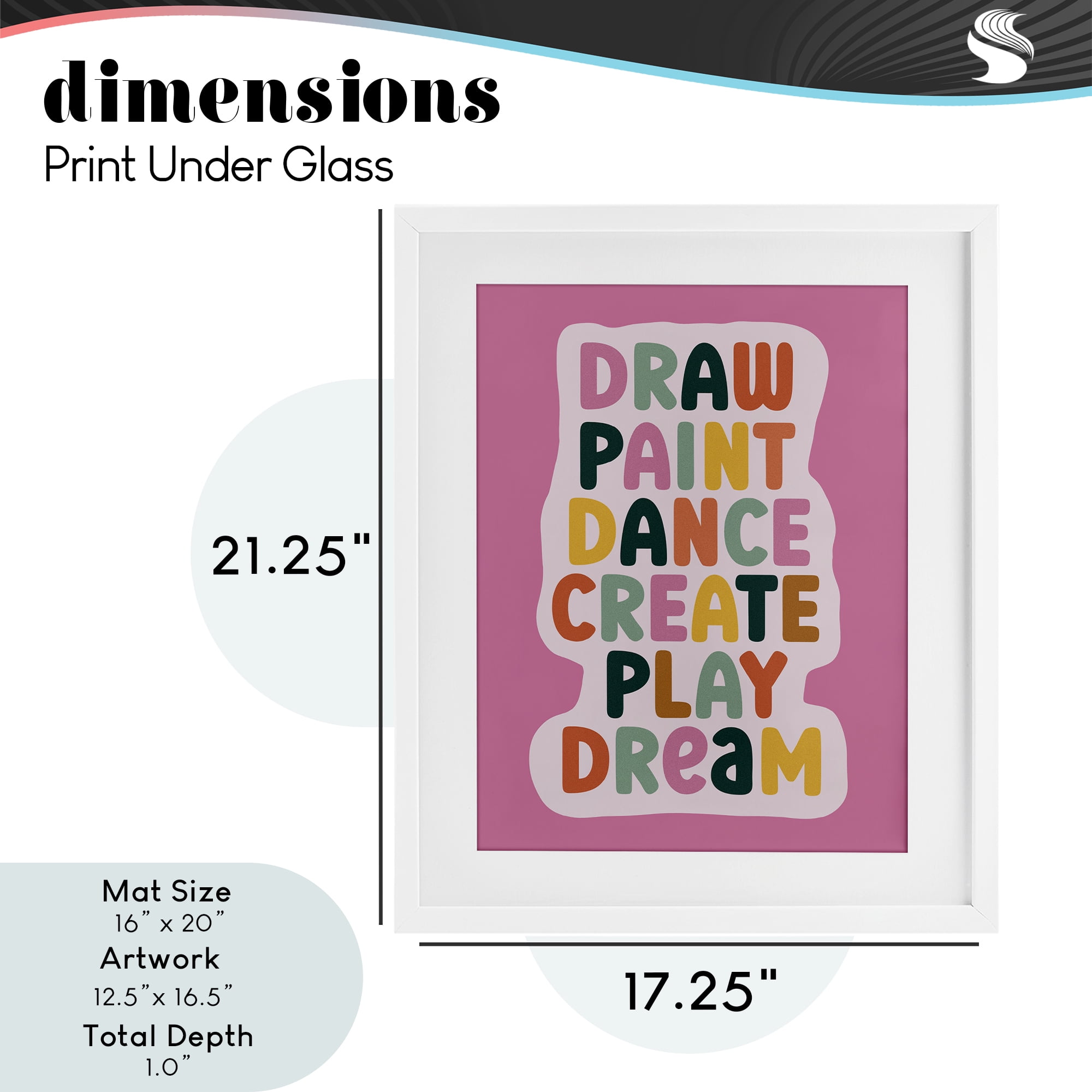 Draw Paint Dance Create White Framed Print Under Glass, design by Julia Frost