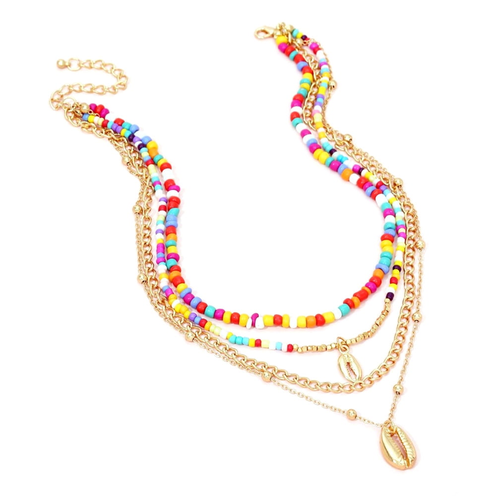 TINGN 4 Pcs Layered Puka Shell Necklace Foe Women Pearl Choker Bohemian Beaded Choker Necklace Set Adjustable for Women