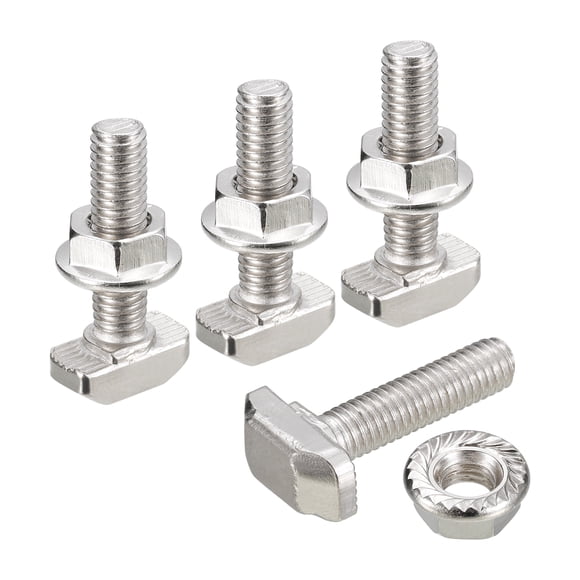 Unique Bargains M6x25mm T Slot Drop in Bolt and M6 Hexagon Flange Nut Set 10 Sets T-Bolt for 30 Series Aluminum Profile
