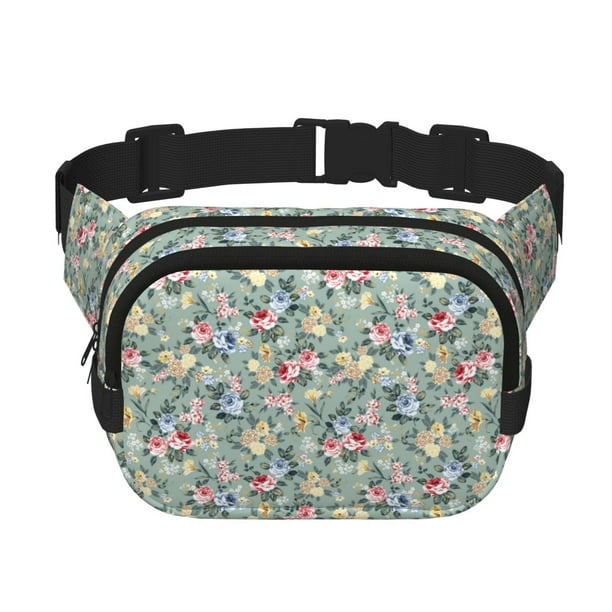 Fotbe Rose Flowers Cangurera Cuadrada con Estampado de Doble Capa, Bolsa de Cintura Ajustable Mini para Hombres y Mujeres
