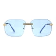 thumbnail image 3 of Mens Luxury Rimless Pimp Baller Rectangle Sunglasses Gold Blue, 3 of 4