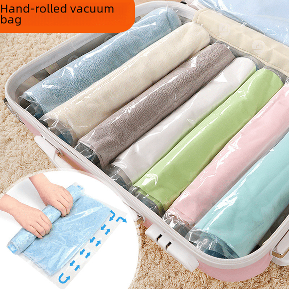 Bolsa de compresión enrollable a mano, bolsa de vacío, bolsa de almacenamiento de viaje, bolsa de compresión para ropa del hogar, bolsa de vacío de viaje