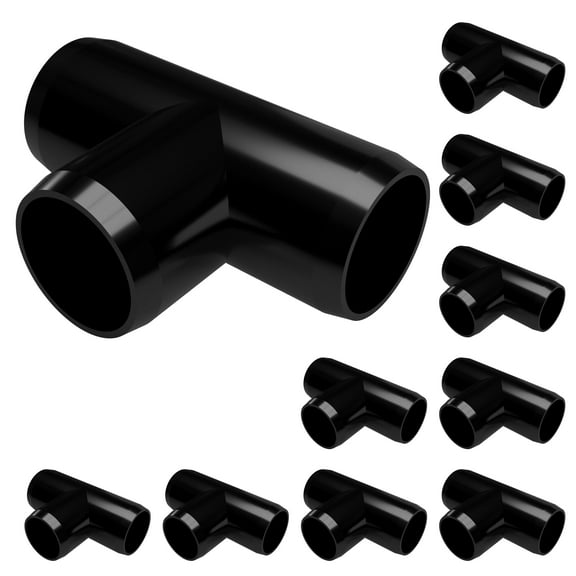 FORMUFIT PVC Fitting, Standard Tee , Furniture Grade, 1/2" Size, Black, 10-Pack (F012TEE-BK-10)