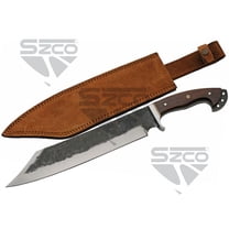 SZCO 18" Black Smith’s Bowie with 12" Carbon Steel Blade, Wood Handle, Brass Guard, Red Spacer and Leather Sheath