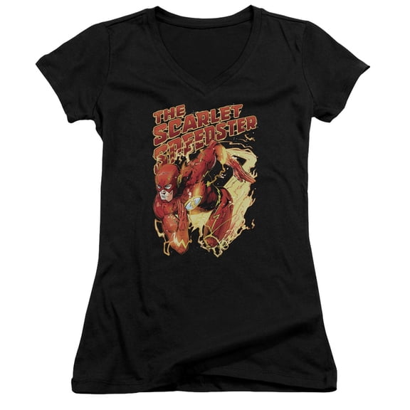 JLA Justice League Scarlet Speedster Junior Women's T-Shirt V-Neck Black