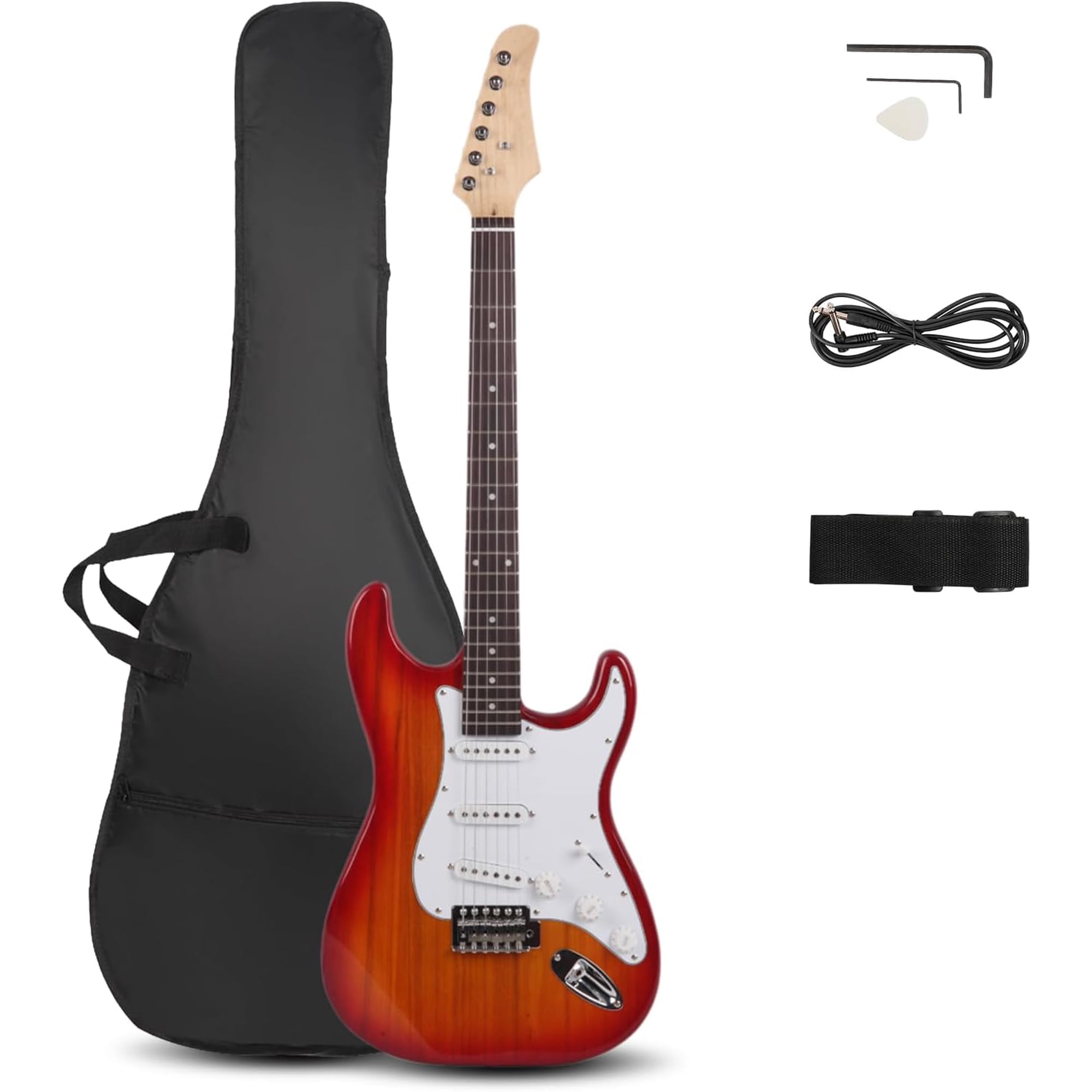 FASCK 39 Inch Electric Guitar Solid Body Beginner Kit with Bag Sunset Red