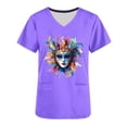 thumbnail image 5 of lcziwo Mardi Gras Scrub Tops for Women Nursing Uniforms Casual V Neck Short Sleeve Tees Blouse Funny Printed Holiday Working Scrubs with Pockets Purple XL Prime Today, 5 of 6