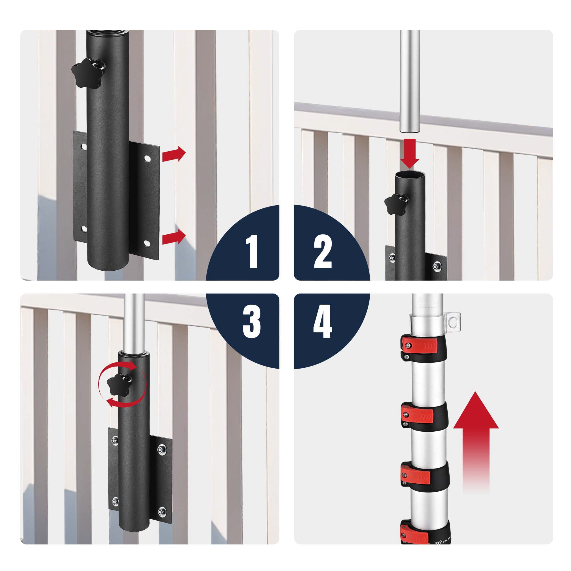 Yescom 20Ft Telescoping Flagpole w/ Dock/Deck Mount Display Sign Housebuilders