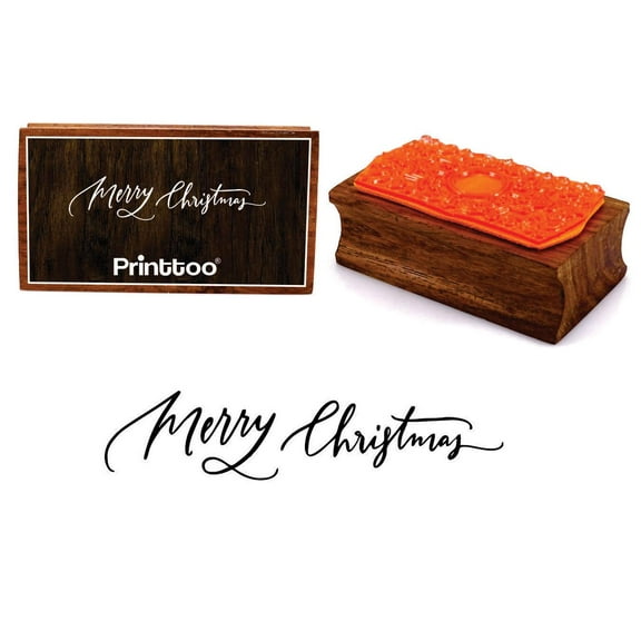 Printtoo Merry Christmas Calligraphy Rectangular Wooden Rubber Stamp Block Scrap-Booking