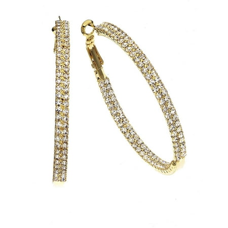 X & O Handset Austrian Crystal 50mm Gold-Plated Twin-Row Inside-Out Earrings