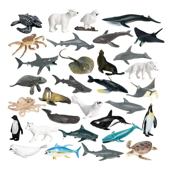 32 Piezas Animales Marinos Realistas Cognición Infantil Juguetes Educativos para Niños Modelo Animal Artificial Juguete para Juegos de Cumpleaños Niño