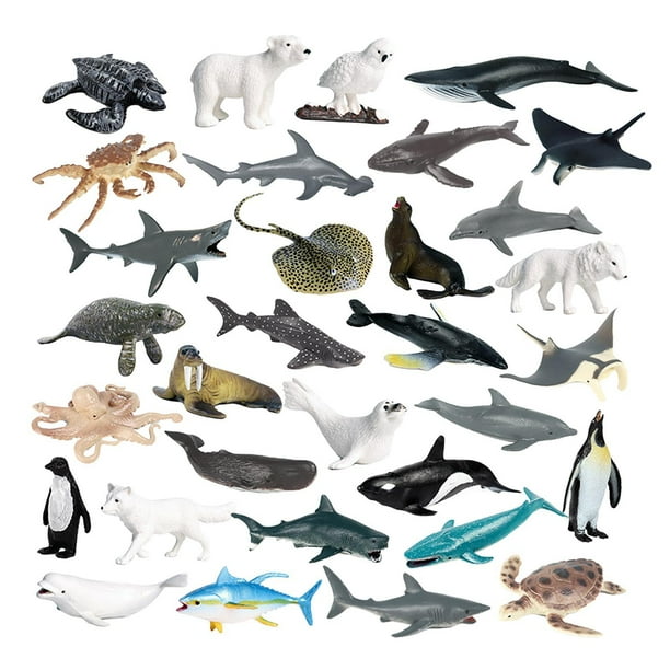 32 Piezas Animales Marinos Realistas Cognición Infantil Juguetes Educativos para Niños Modelo Animal Artificial Juguete para Juegos de Cumpleaños Niño