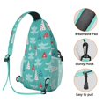 thumbnail image 3 of Sling Backpack,Turquoise Christmas Tree Pattern Sling Bag with Water Bottle Holder,Waterproof Sling Bag for Men/Women with Headphone Jack for Hiking,Travel, 3 of 6