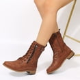 thumbnail image 6 of Domuza Womens 2026 Winter Boots Fashion Round Toe Lace Up Side Zipper Belt Buckle Block Chunky Low Heel Mid Calf Boots Brown 7.5（EU-39）, 6 of 8