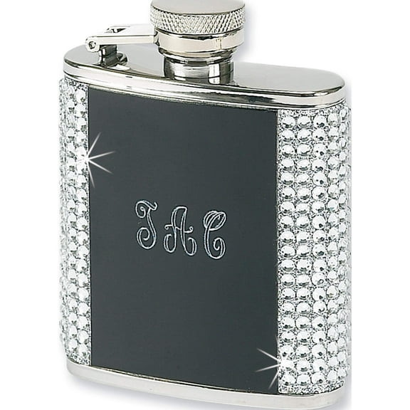 Fashion 2.5 Oz. Black Stainless Steel & Crystal With Aluminum Plate Flask (2.75 X 3.5) Made In China gm4264