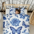 thumbnail image 3 of Blue Roses and Butterflies Pattern Duvet Cover and Pillowcase Set for Single Bedding, Bedroom Accessories for Kids Teens, 3 of 5
