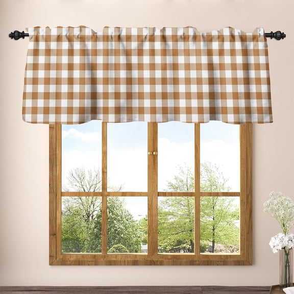 Renaiss 52 x 18 Inch Farmhouse Small Valances Kitchen Curtains Linen Buffalo Plaid Curtain for Windows Light Filter Rod Pocket Privacy Window Treatments for Home Bedroom Cafe RV Decor Orange White