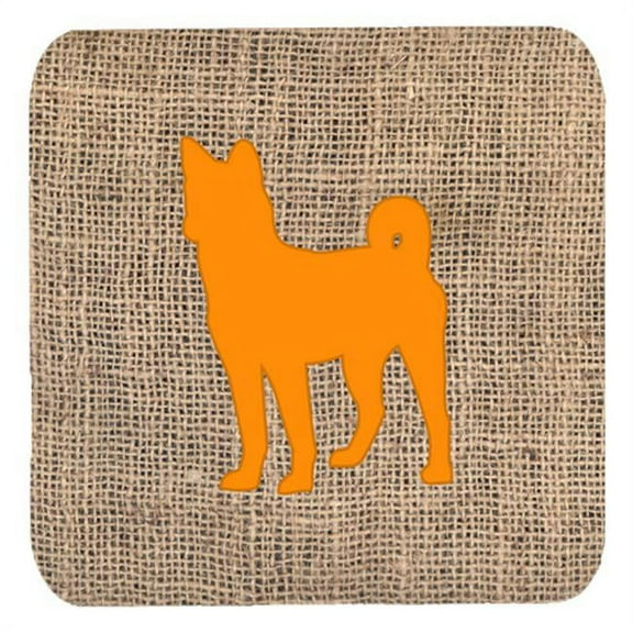 Basenji Burlap And Orange Foam Coasters, Set Of 4