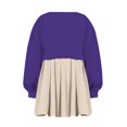 thumbnail image 3 of Womens Oversized Sweatshirt Dress Long Flowy Patchwork Pullover Tops Cute Drop Shoulder Sweatshirts Fall Long Sleeve Mini Dress Teen Girls Crewneck Solid Tunic Pleated Loose Clothing Beig, 3 of 4