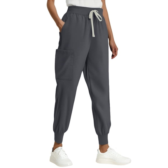 Womens Elastic Waist Scrub Pants - Soft Comfort, Adjustable Drawstring & Side Pockets | Nurses,Healthcare,Casual wear Gray S