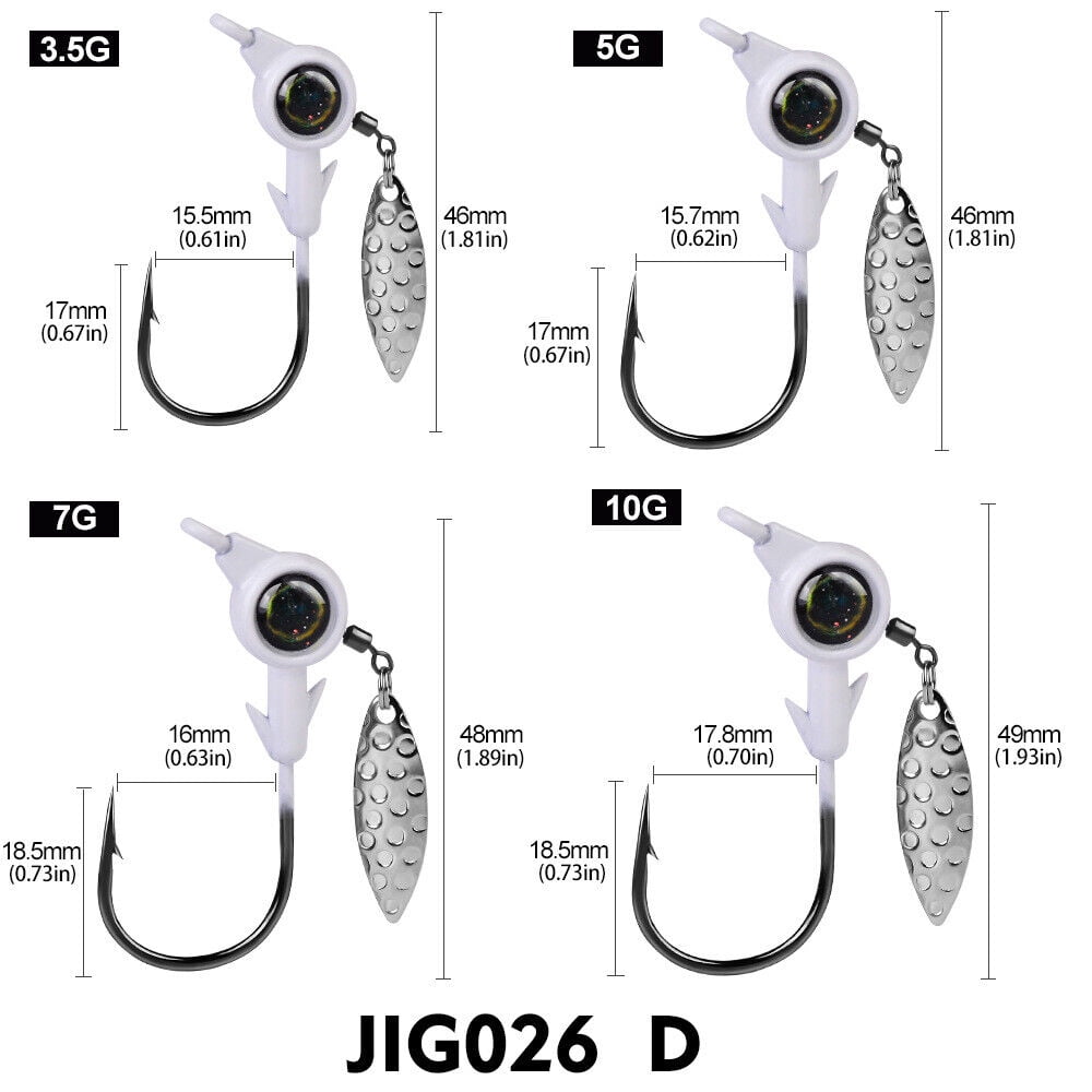20pcs Lead Jig Head Spinner Bait Fishing Hooks Bass Crappie 1/8 1/6 1/4 1/3oz