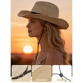 thumbnail image 4 of Gustave Straw Cowboy Hat for Women Men Wide Brim Western Cowgirl Hat Summer Beach Sun Hat with Windproof Chin Strap - Khaki, 4 of 7