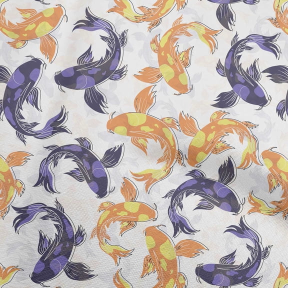 oneOone Polyester Spandex Yellow Fabric Asian Japanese Koifish Sewing Fabric By The Yard Printed Diy Clothing Sewing Supplies 56 Inch Wide