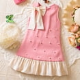 thumbnail image 4 of HAYIMI Child Elegant Summer Girls Dress With Bow And Pearl Details For Birthday Party O-Neck Celebration Breathable Special Occasion Back To School Swing Flowy Kids Sundress, 4 of 8