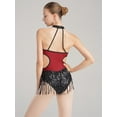 thumbnail image 3 of Haitryli Women Sequin Jazz Dance Outfit Sleeveless Tassel Leotard with Hat Set Performance Dancewear Burgundy XXL, 3 of 7