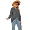 thumbnail image 4 of hirigin Women's Round Neck Tunic Tops, Casual Long Lantern Sleeve Solid Color Ruched T-Shirts, 4 of 7