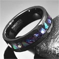 thumbnail image 3 of 8mm Black Tungsten Rings for Men Abalone Shell Wedding Band with Faceted Edges Starry Sky Ring, 3 of 6