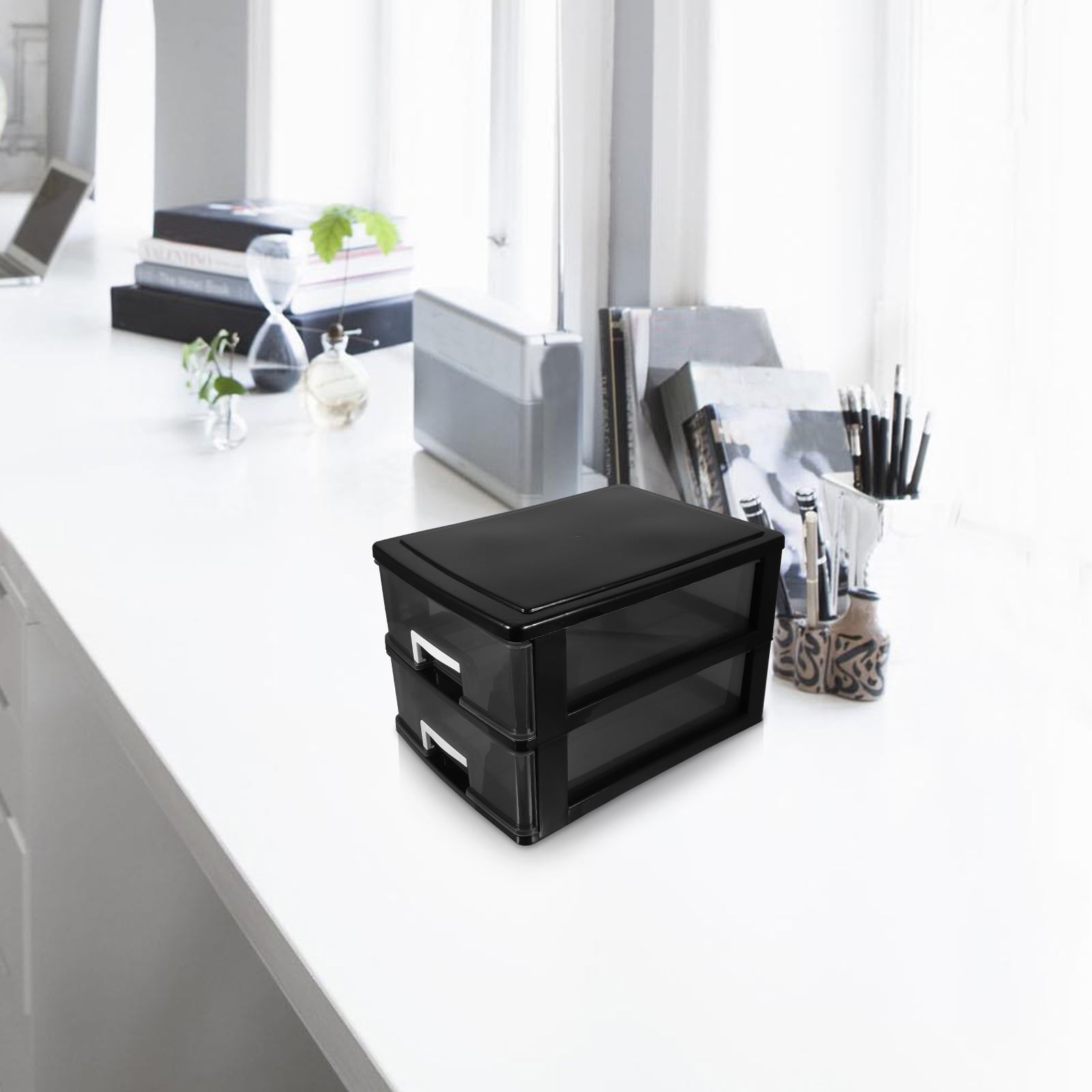 AURARMLET Black Desktop Organizer with Drawers, PP Material Storage Box for Home and Office Desk, Adult Use, 1 Set