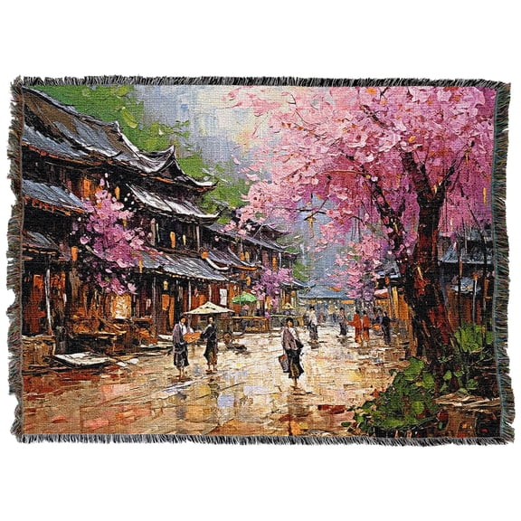 Pure Country Weavers Japenese Village Large Tapestry Throw Woven from Cotton - Made in The USA (72x54)