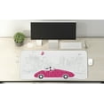 thumbnail image 2 of Cars Computer Mouse Pad, Woman Driving Pink Vintage Car Sketchy Cityscape and Butterfly Girls Cartoon, Rectangle Non-Slip Rubber Mousepad X-Large, 35" x 15", Hot Pink Grey Black, by Ambesonne, 2 of 2