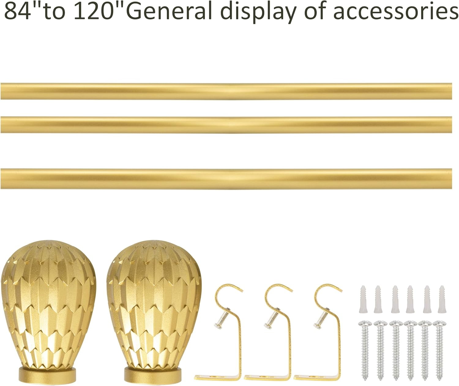 eTeckram 5/8" Single Curtain Rod with Brun Finials,Gold,84‘’-120‘’