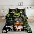 thumbnail image 2 of jejeloiu Cute Cartoon Dinosaur Bedding Comforter Set,Kawaii Dino Silhouette Twin Comforter Sets,Green Black Orange Bedding Set For Kids,Super Cozy Room Decor,2-Piece, 2 of 8