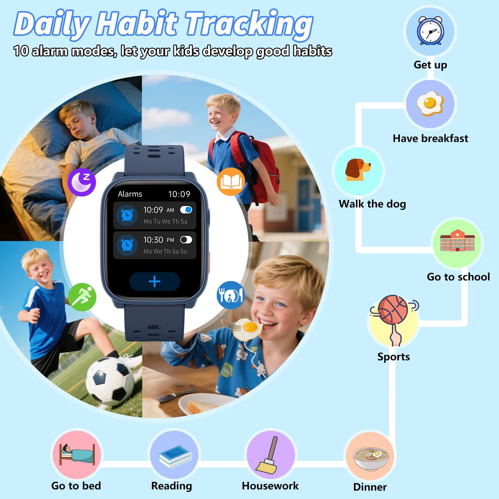 Kids Smart Watch 1.85" Upgrade - Fitness Tracker with Heart Rate Sleep Monitor Pedometer, 100+ Sports Modes, 12 Puzzle Games, Activity Tracker for Boys Girls Teens Aged 6-15 Outdoor Fun (Blue)