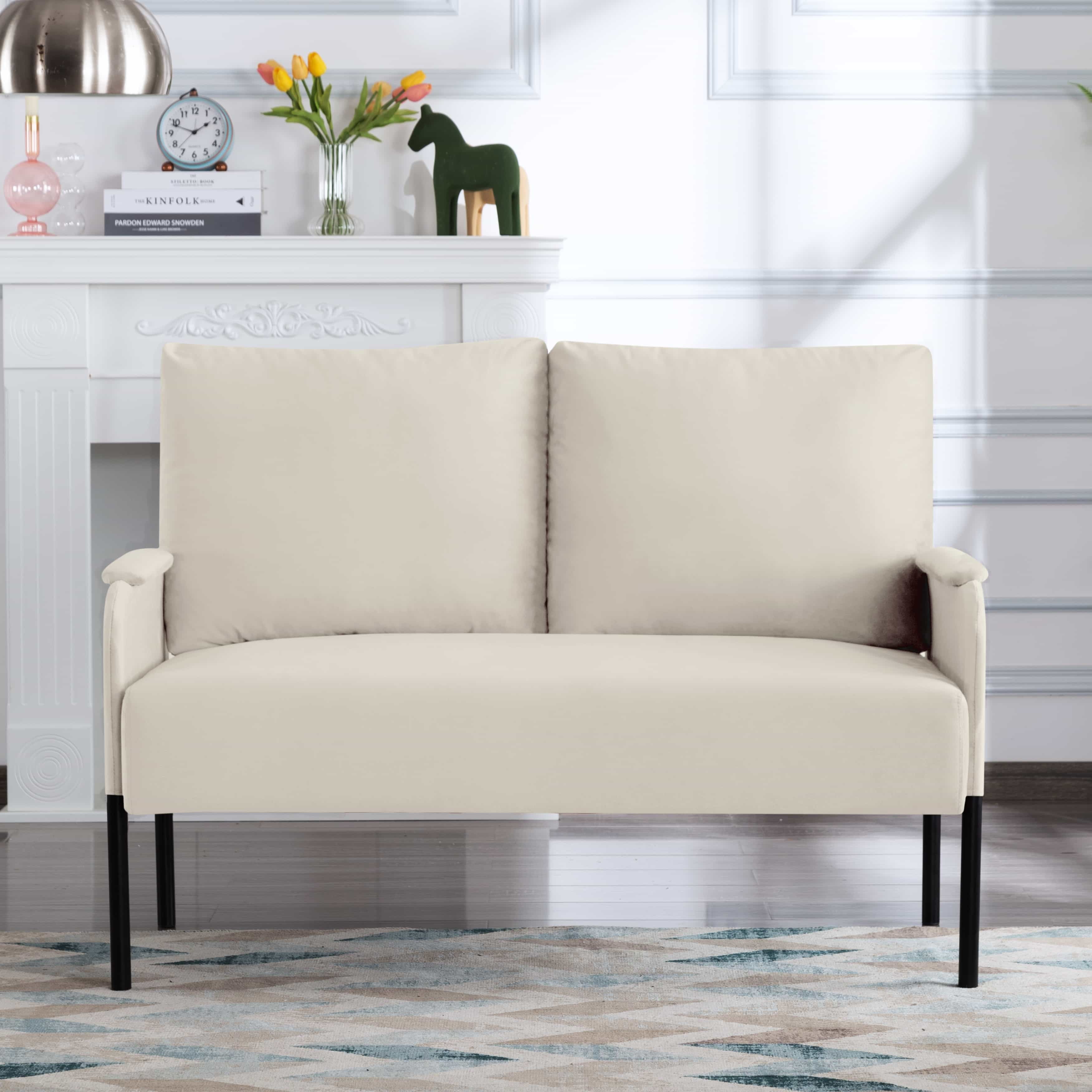 BSHTI Velvet Upholstery Loveseat Couch,2 Seating,Metal Frame,High-density Fam Seat Loveseat,Well in Apartments or Rooms with Limited Space(Beige)