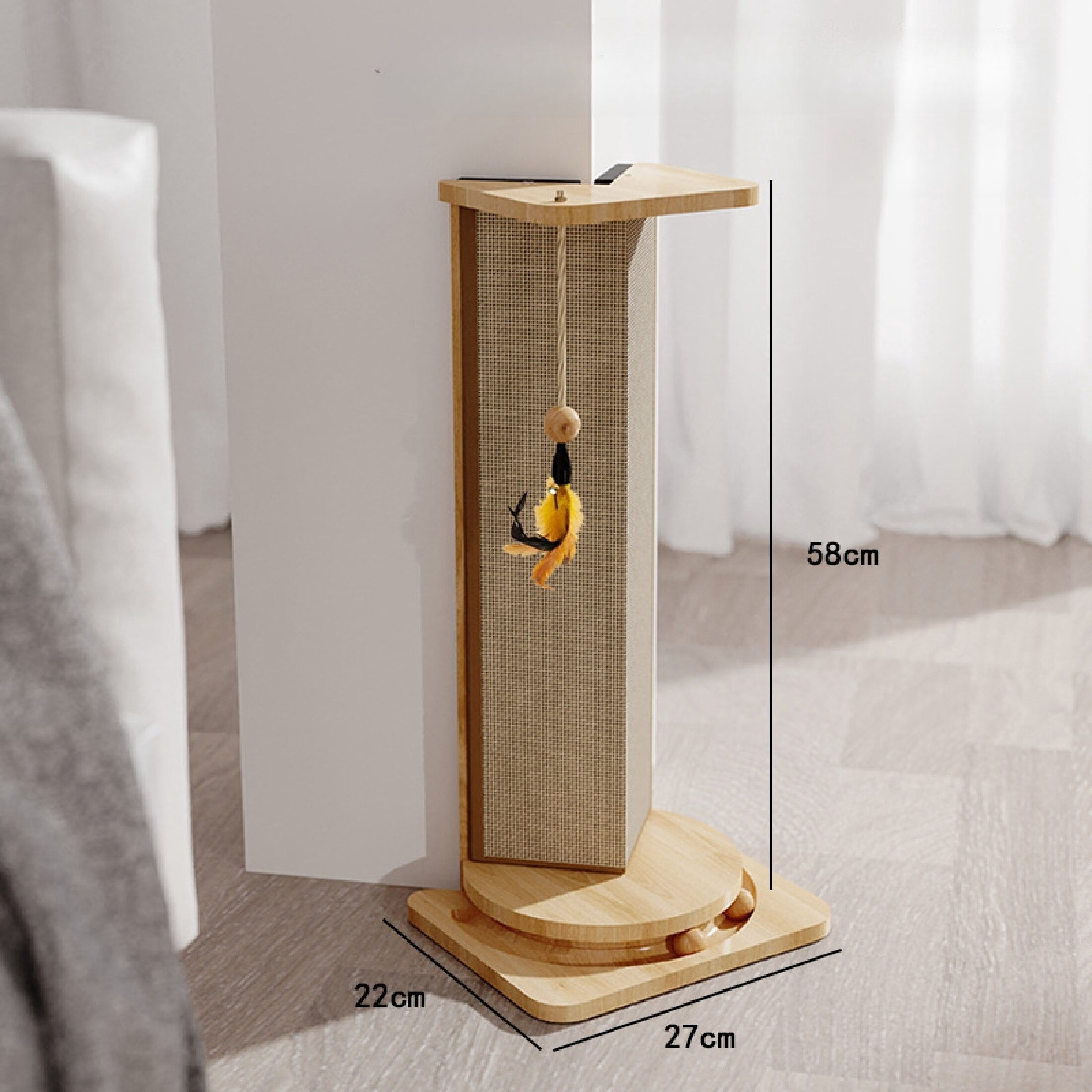 Furniture Protector Sisal & Solid Wood Cat Scratching Post with Toy