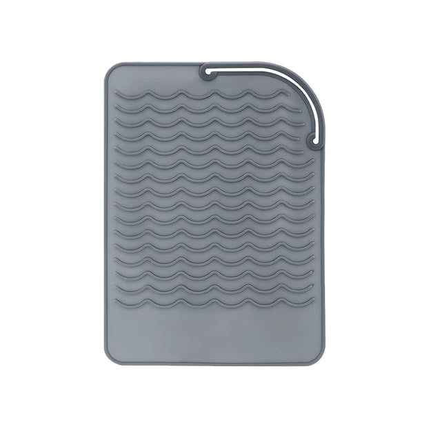 Tapete resistente al calor para rizadores, planchas y alisadores de cabello, herramientas de peinado, 23 x 16,5 cm, silicona de grado alimenticio, color gris