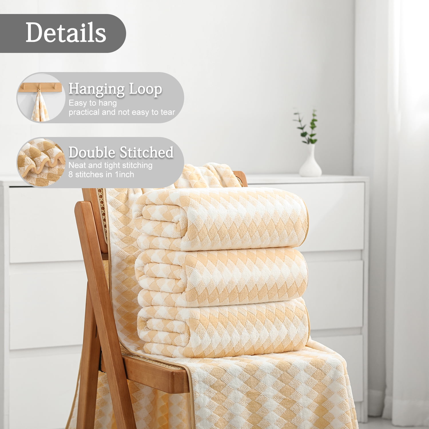 Smuge Extra Large Bath Towel Sets of 8, 2 Large Bath Towels Oversized, 2 Hand Towels, 4 Washcloths, Soft Microfiber, Quick Dry, Highly Absorbent Bath Towels for Bathroom Kitchen Spa(Apricot Yellow)