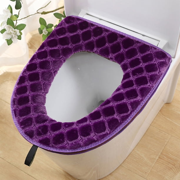 pstuiky Modelos de invierno para asientos de inodoro, cojín de asiento de inodoro peludo, asiento de inodoro grueso, asiento de inodoro lavable, arandelas para asientos de inodoro