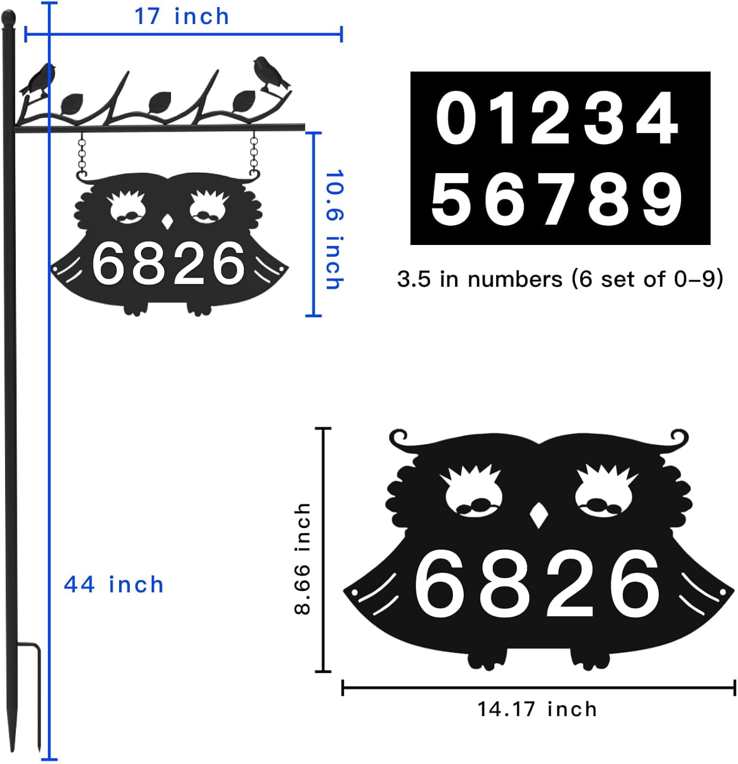 Metal Address Sign for Houses, House Numbers for Outside, Double-Sided Reflective Home Address Sign for Yard, Mailbox Decor Numbers, Address Plaques for High Visibility with Pole