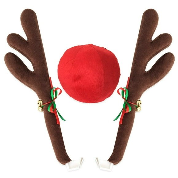 Reindeer Antlers Jingle Bells Costume Rudolph Car Christmas Ornament Decor with Nose