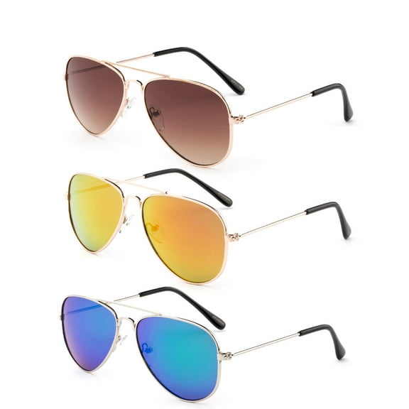 Newbee Fashion-Kyra Kids Classic Aviator Sunglasses Flash Mirror Lense Metal Frame UV Protection for Girls & Boys