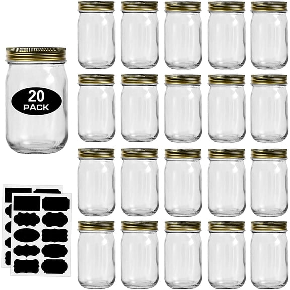 12oz Gold Regular Mouth Glass Canning Jars 20 Pack For Food Storage And Crafts