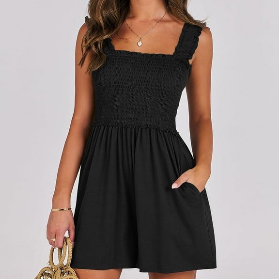 Valentine's Day SEMPAI Women's Summer Casual Comfort Solid Color Temperament Long Strap Jumpsuit Summer savings